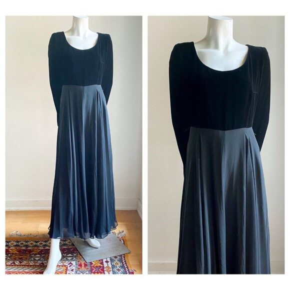 Vintage Sunny Choi All Silk Velvet Chiffon Cocktail Midi Dress S - Picture 1 of 12